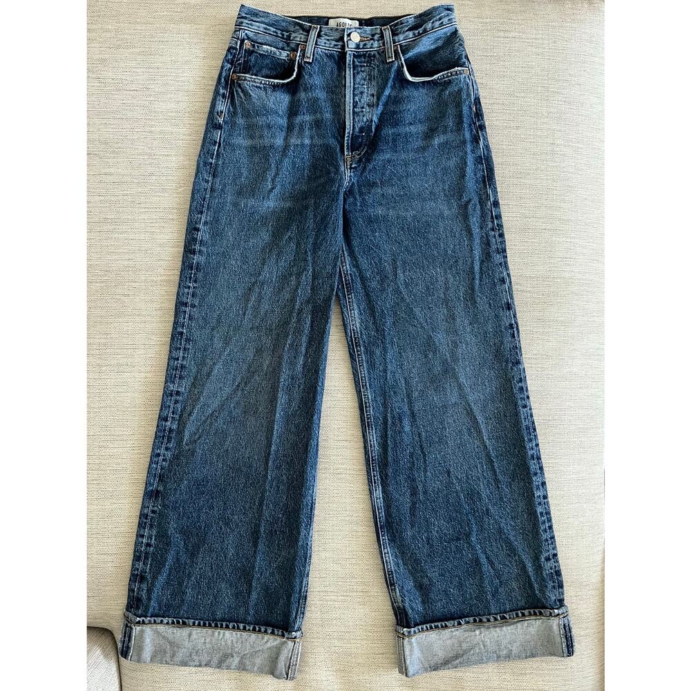 AGOLDE Dame High Rise Wide Leg Size 26 Control Jeans Cuffed Rigid Denim - Picture 3 of 8